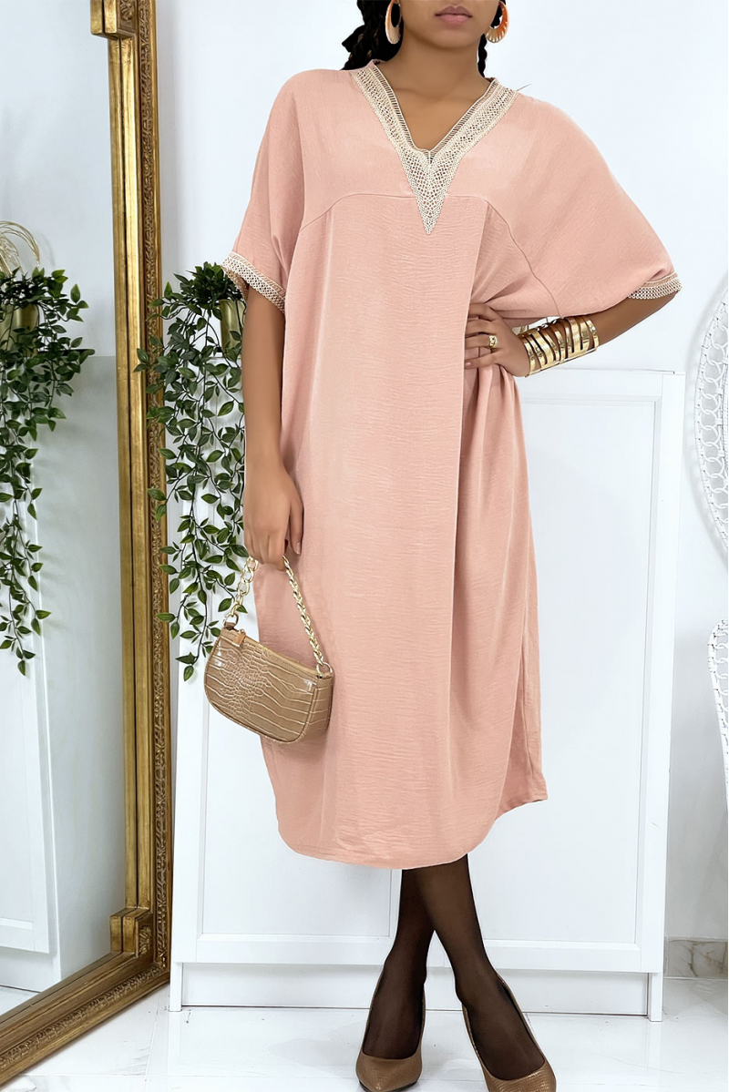 Pink vol V oversize tunic dress with lace - 2