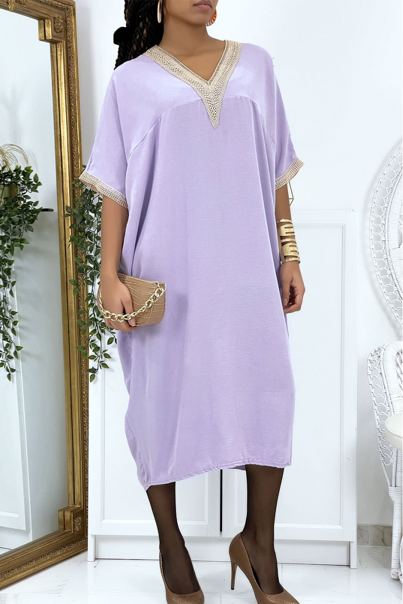 Lilac vol V oversize tunic dress with lace - 2