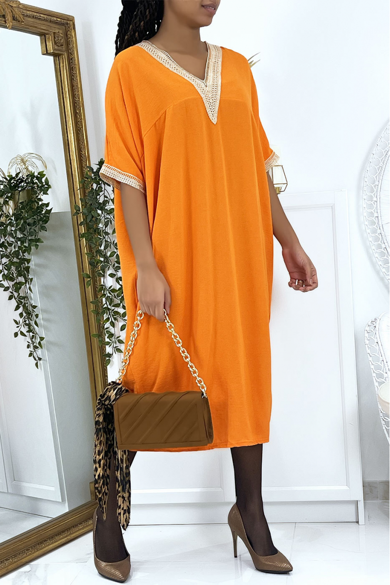 Orange vol V oversize tunic dress with lace - 1