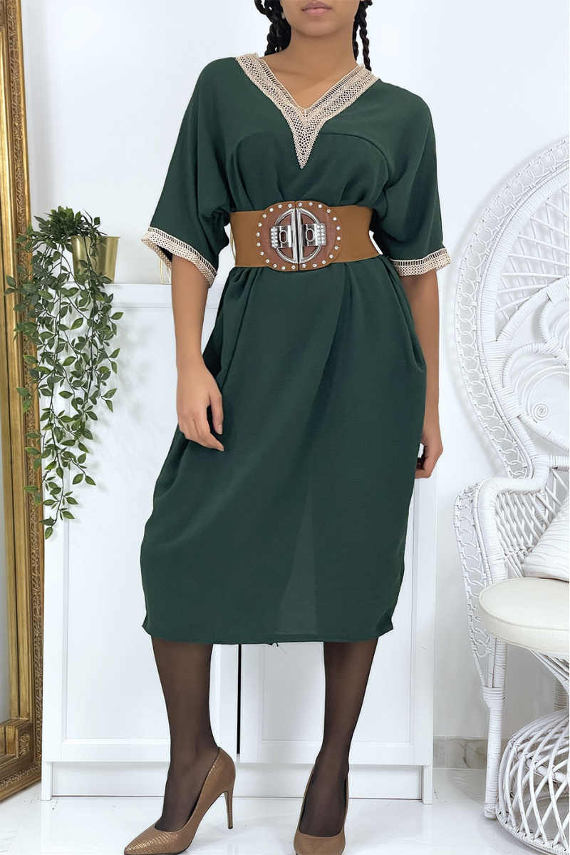 Green vol V oversize tunic dress with lace - 1
