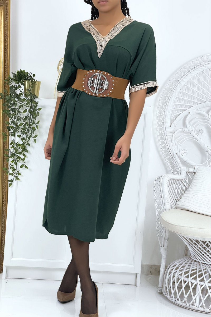Green vol V oversize tunic dress with lace - 2