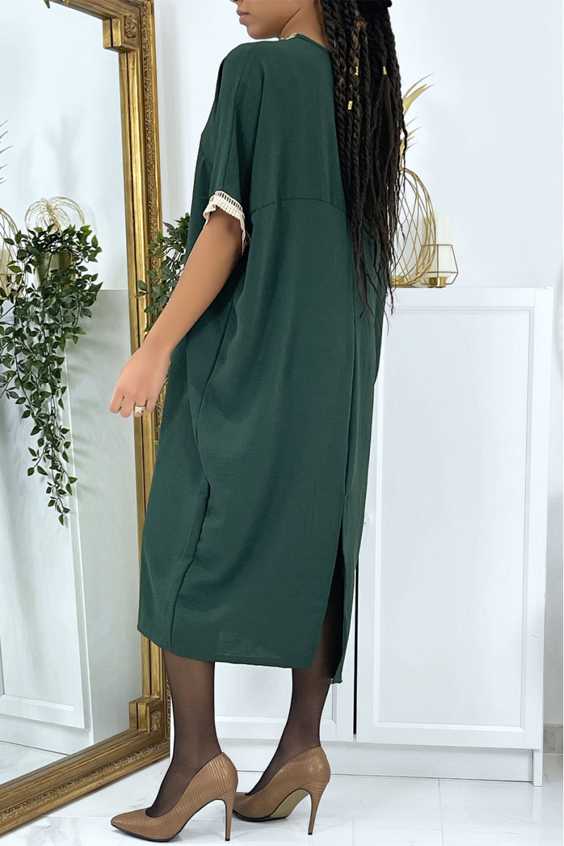 Green vol V oversize tunic dress with lace - 4