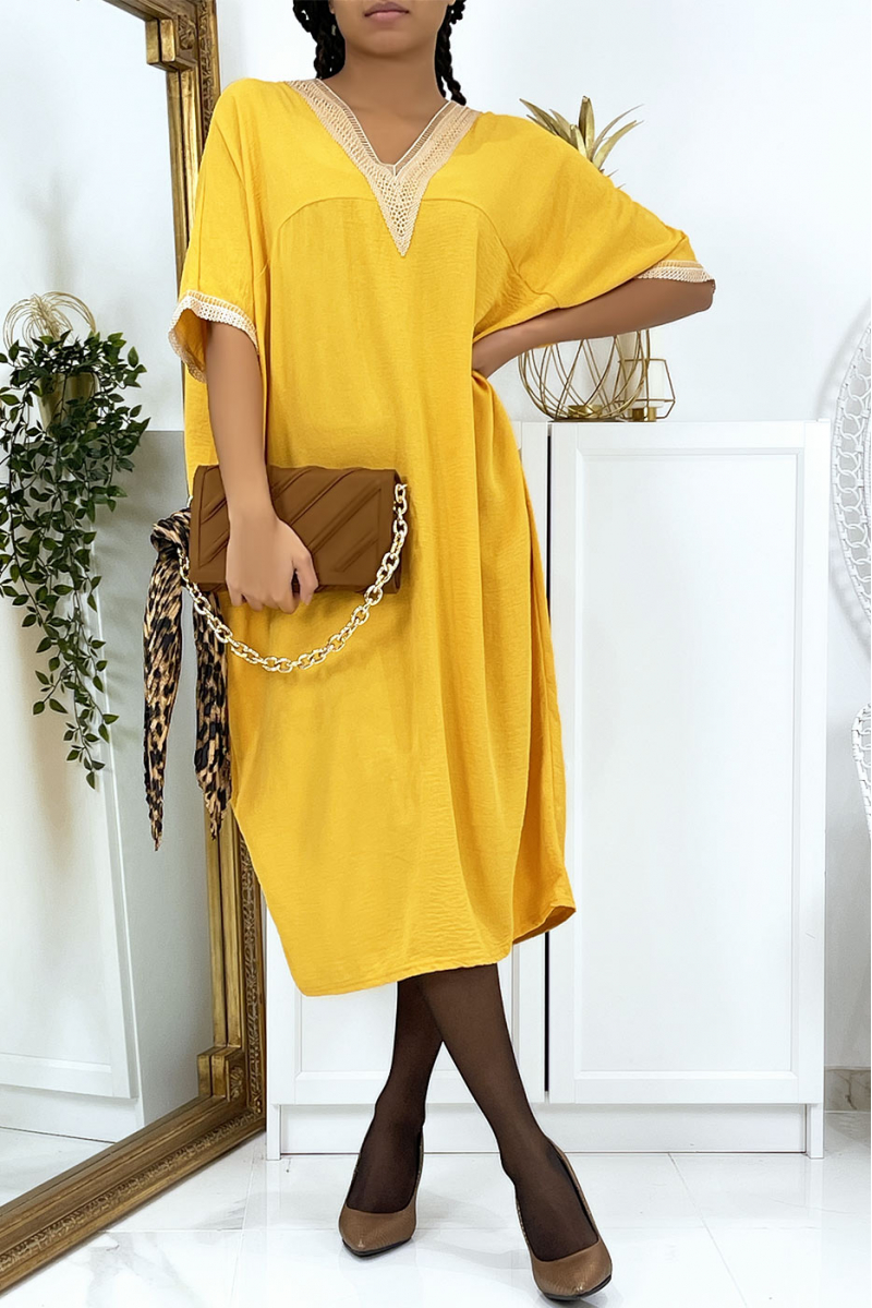 Mustard oversize tunic dress, vol V with lace - 1