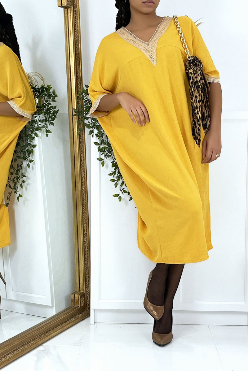 Mustard oversize tunic dress, vol V with lace - 2