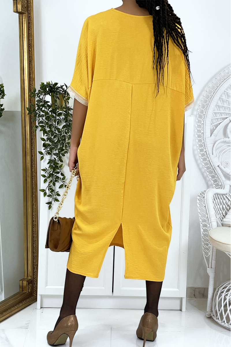 Mustard oversize tunic dress, vol V with lace - 3