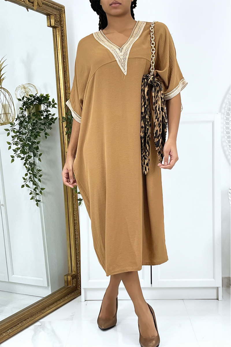 Camel vol V oversize tunic dress with lace - 2