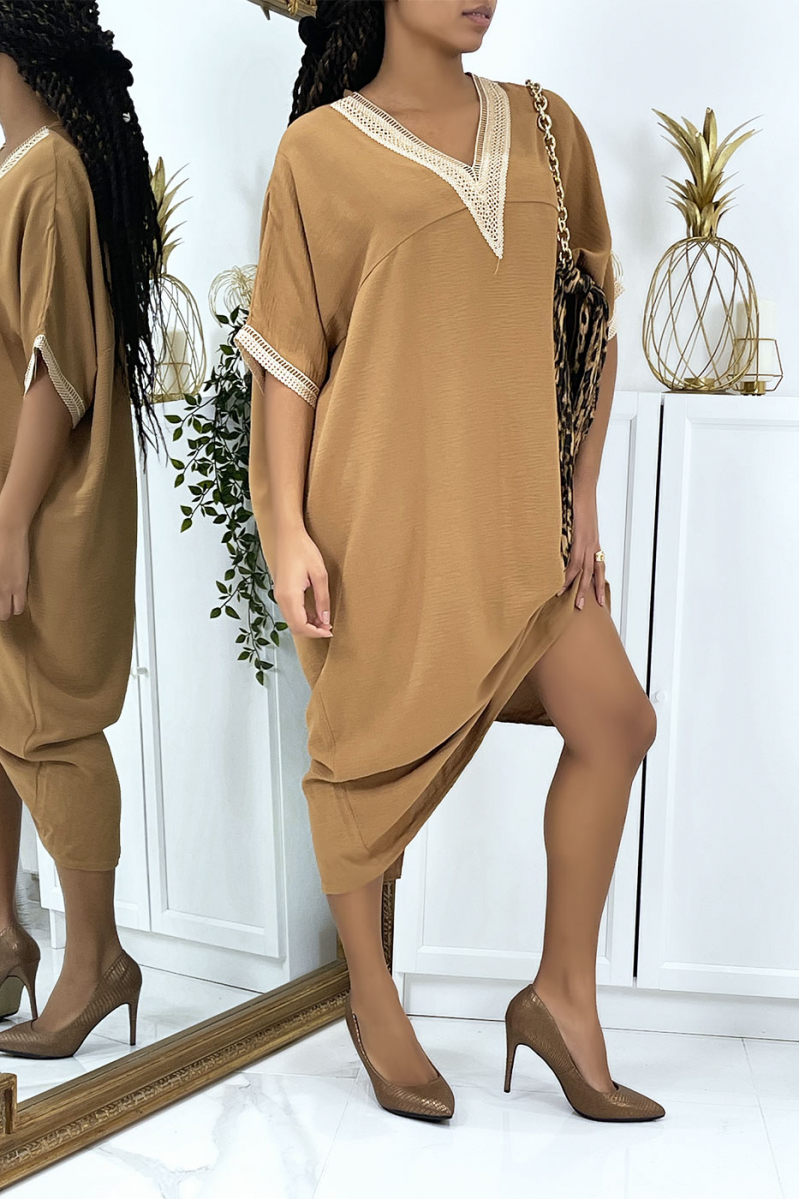 Camel vol V oversize tunic dress with lace - 3