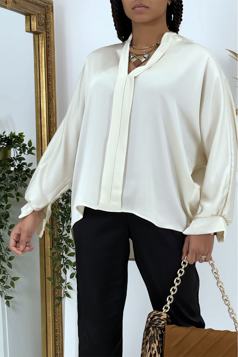 Blouse beige over size satiné avec plis - 1
