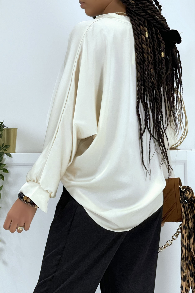Blouse beige over size satiné avec plis - 5