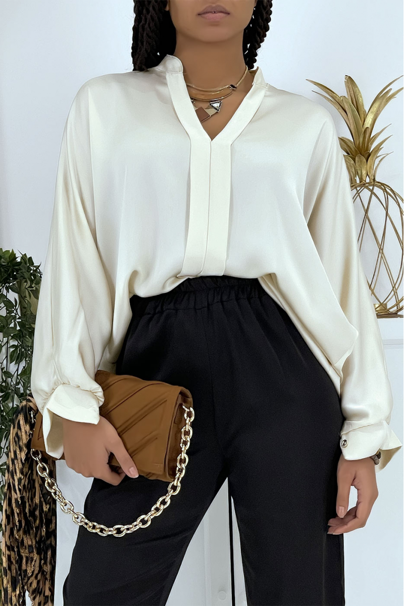 Blouse beige over size satiné avec plis - 6