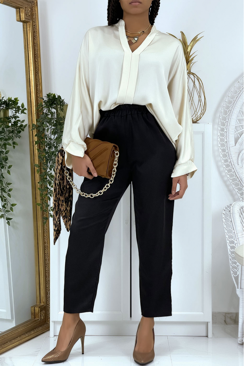 Blouse beige over size satiné avec plis - 7