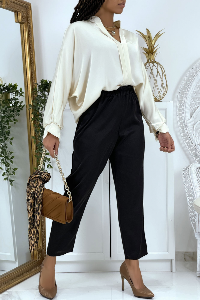 Beige oversize satin blouse with pleats - 8