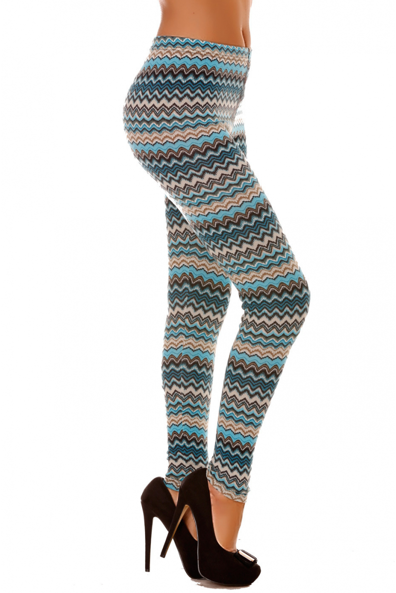 Leggings d'hiver en acrylique coloré en turquoise et motifs zig zag ultra fashion. 140-4 - 1