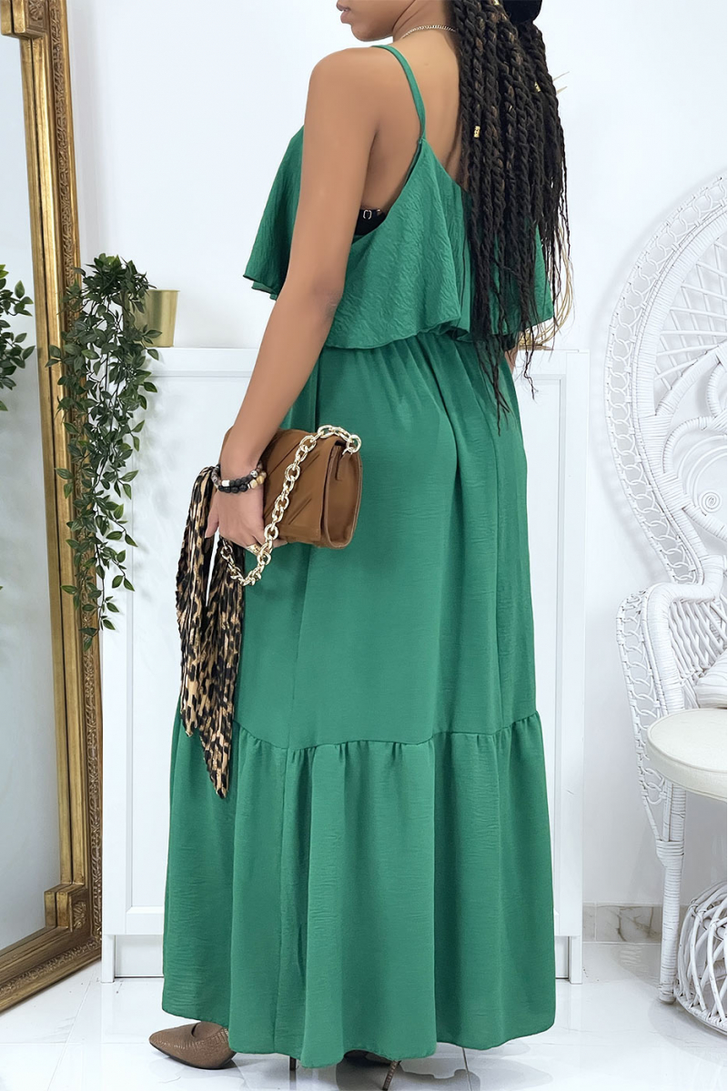 LoLL flared pine green dress with flounces and straps - 7