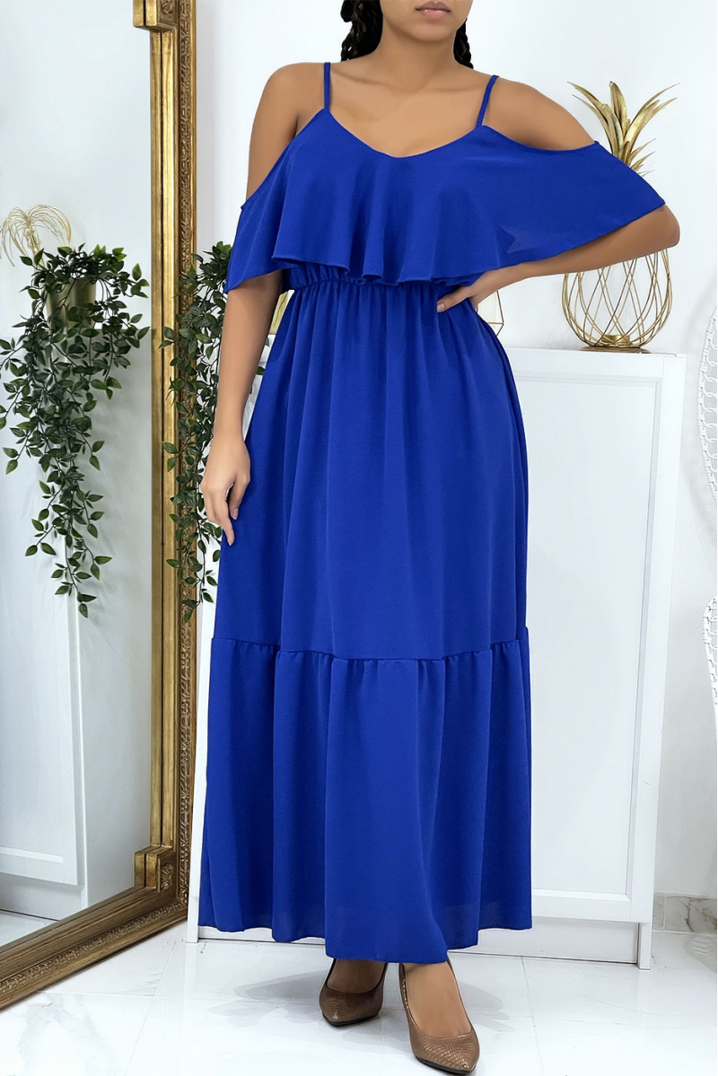 Long royal flared ruffled dress with straps - 1