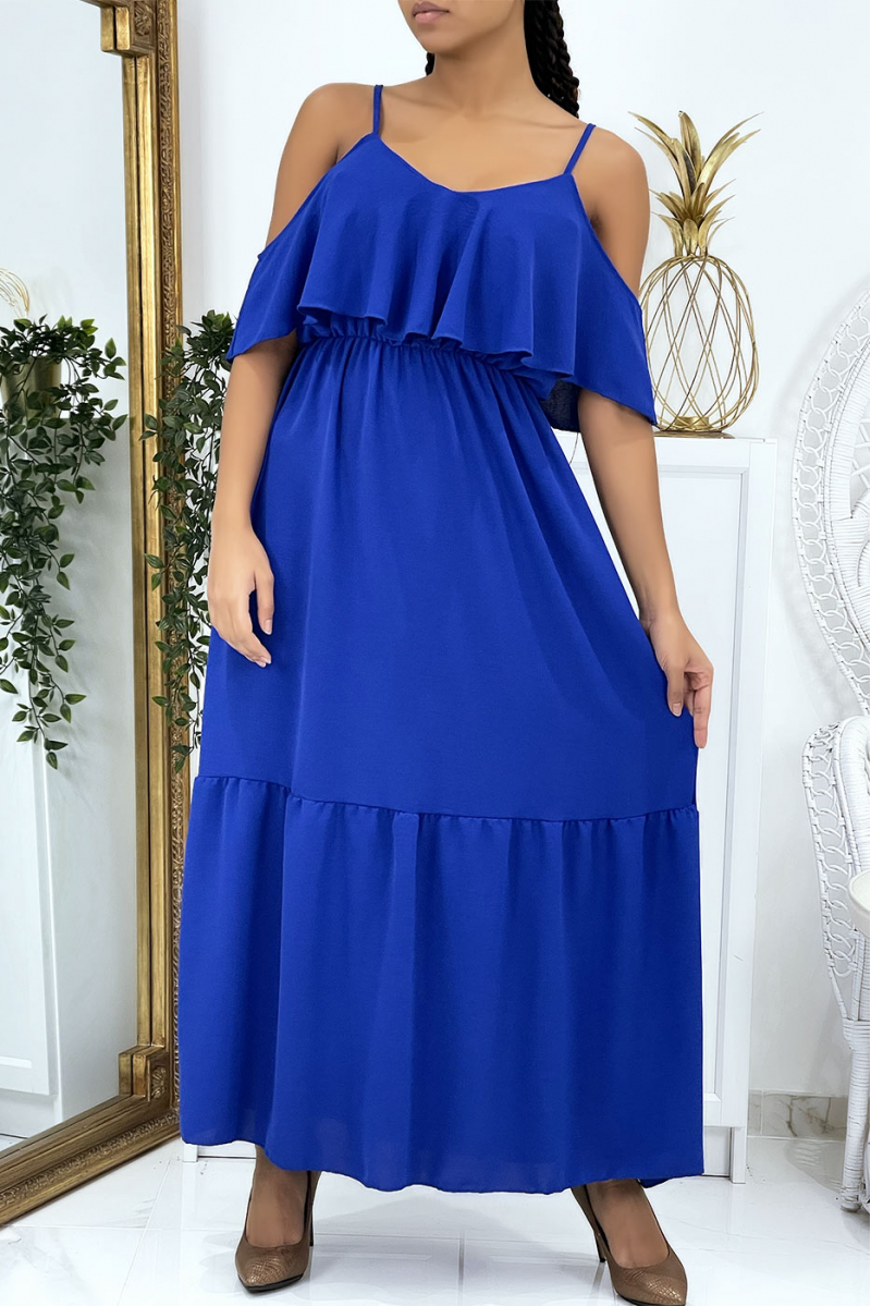 Long royal flared ruffled dress with straps - 2