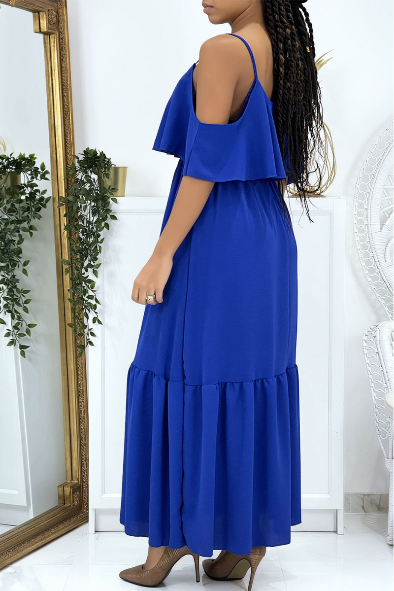 Long royal flared ruffled dress with straps - 3