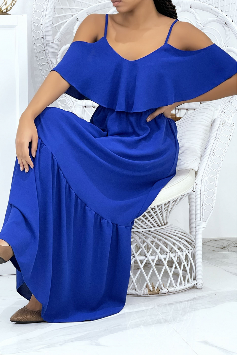 Long royal flared ruffled dress with straps - 4