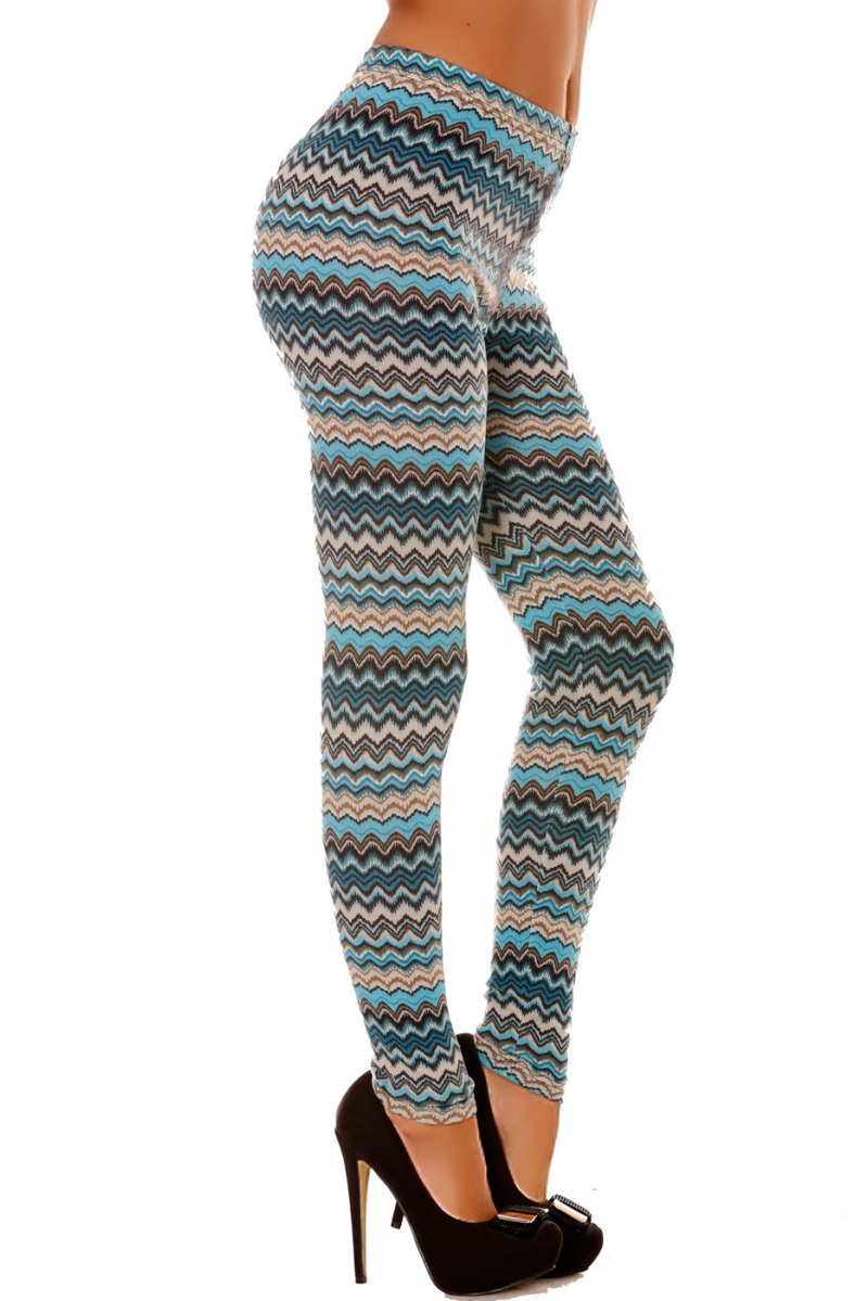 Leggings d'hiver en acrylique coloré en turquoise et motifs zig zag ultra fashion. 140-4 - 2