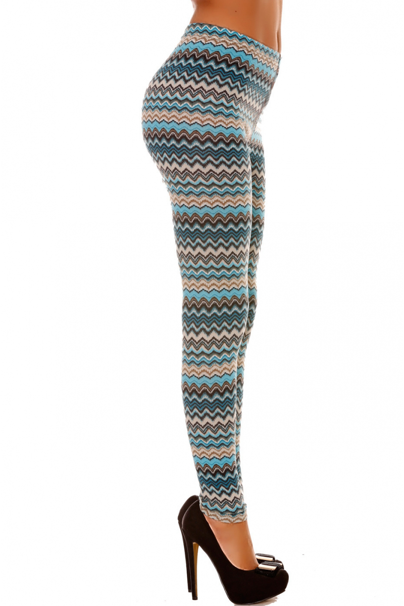 Leggings d'hiver en acrylique coloré en turquoise et motifs zig zag ultra fashion. 140-4 - 3