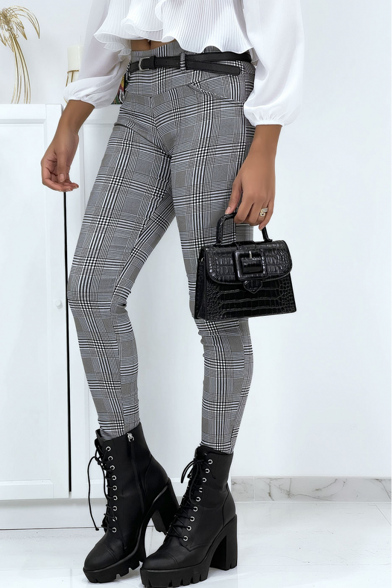 Pantalon slim à motif avec ceinture et poches - 2