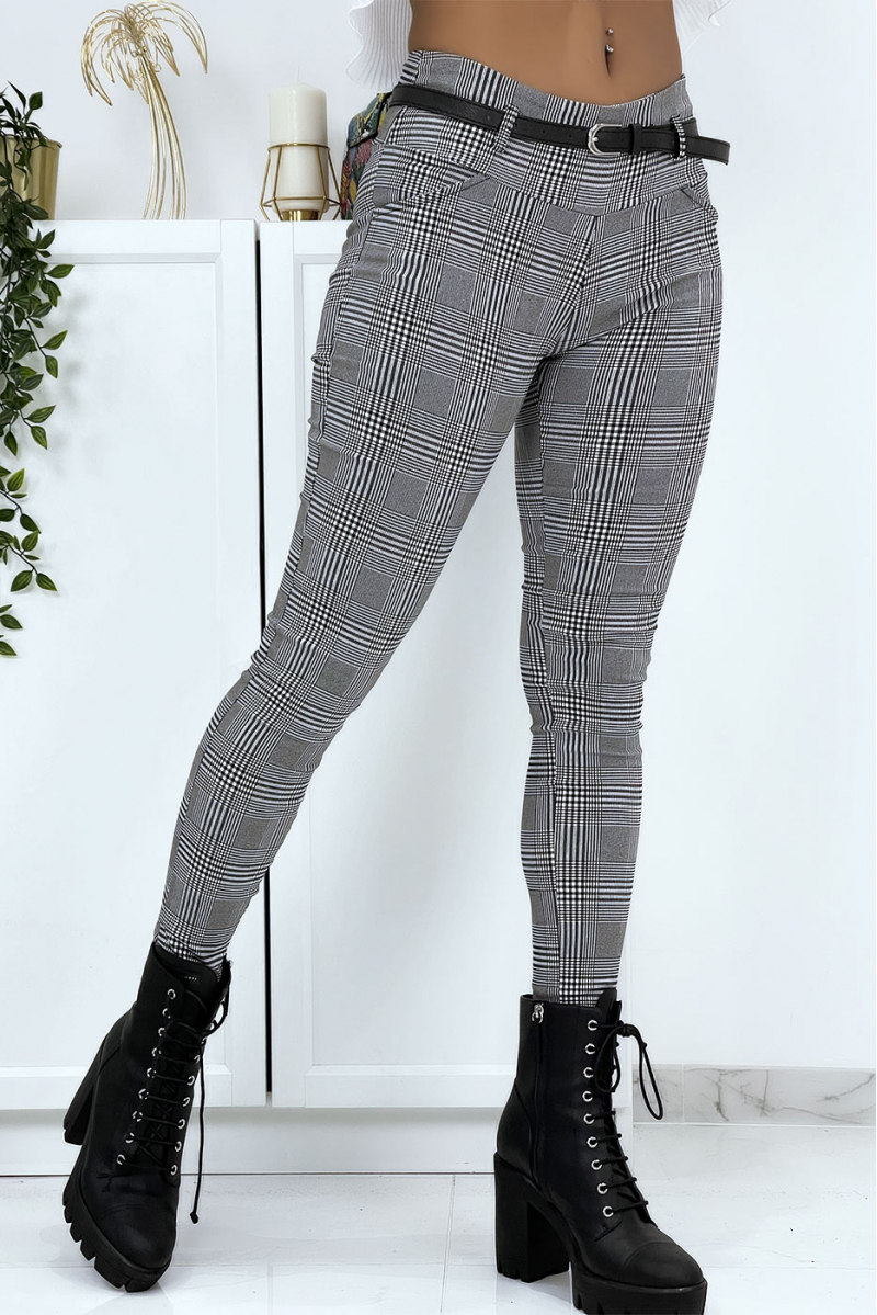 Pantalon slim à motif avec ceinture et poches - 4