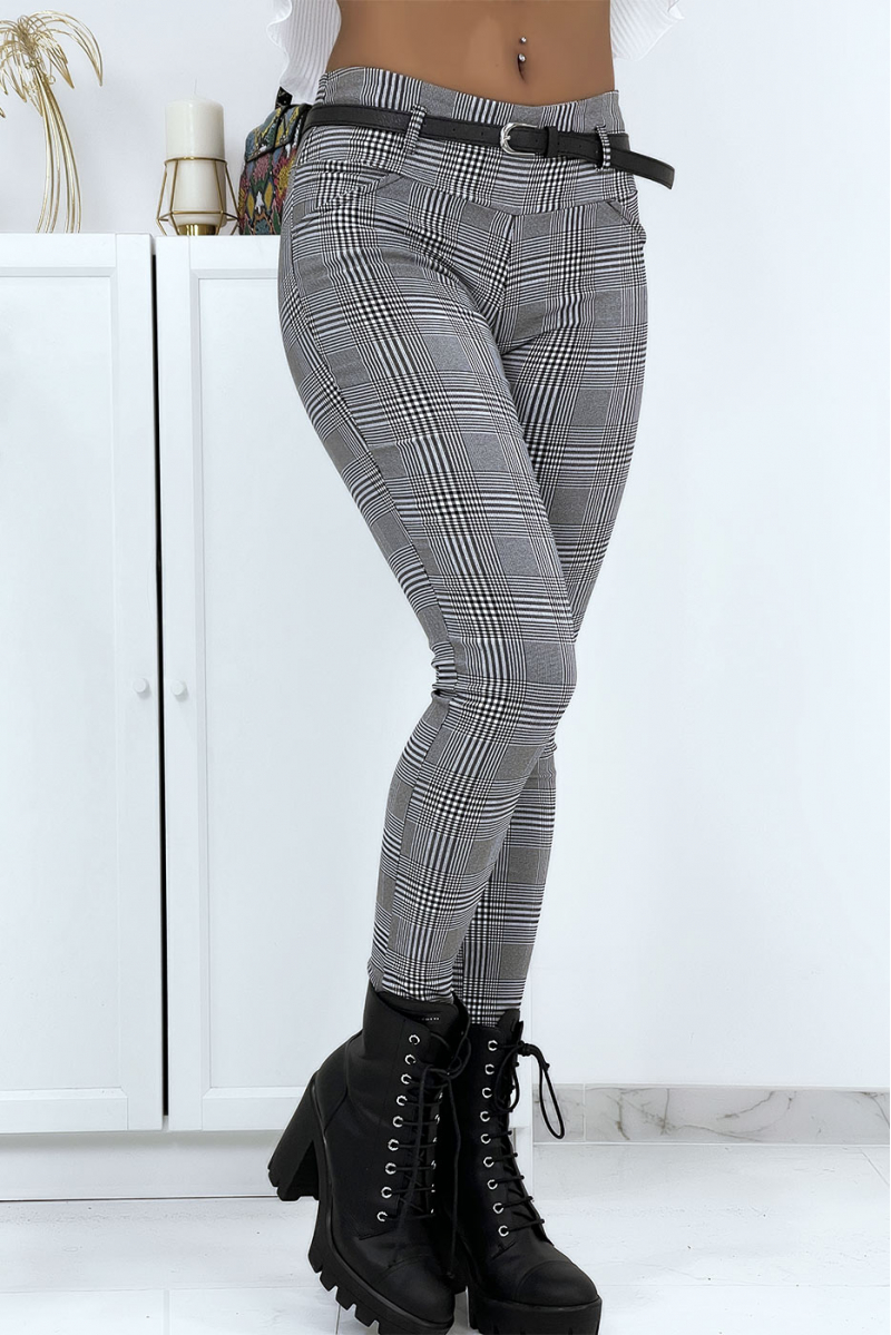 Pantalon slim à motif avec ceinture et poches - 5