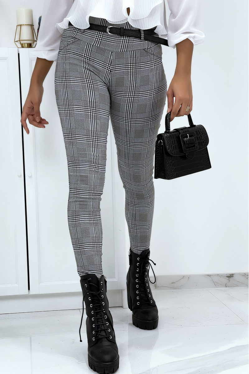 Pantalon slim à motif avec ceinture et poches - 9