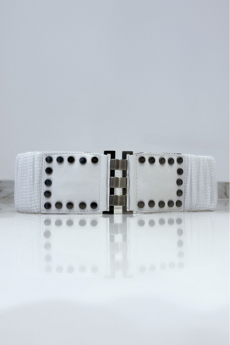 White waistband with elastic and sequins. Women's belt - 1