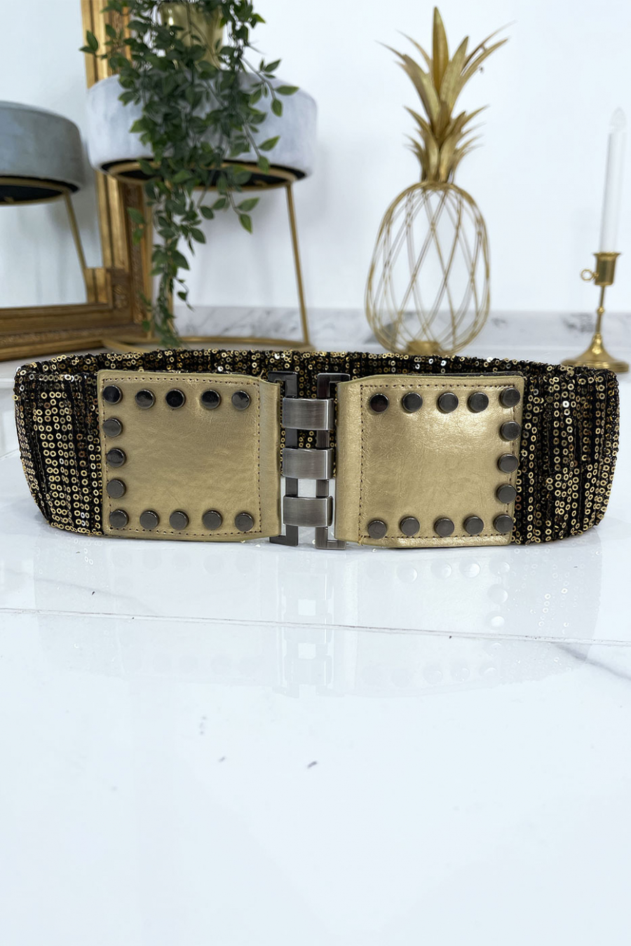 Ceinture doré avec élastique et paillettes. Ceinture femme - 1