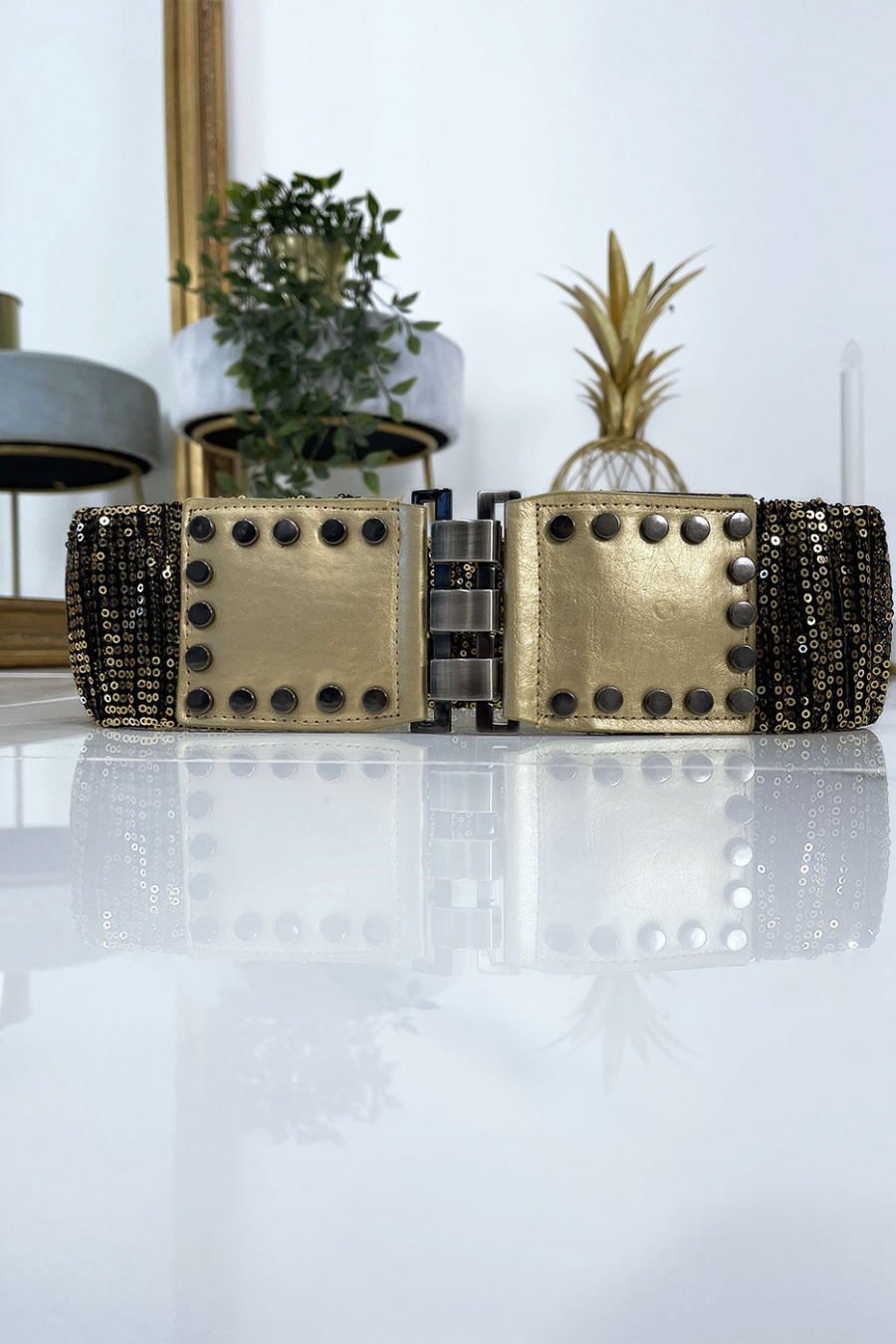 Ceinture doré avec élastique et paillettes. Ceinture femme - 2