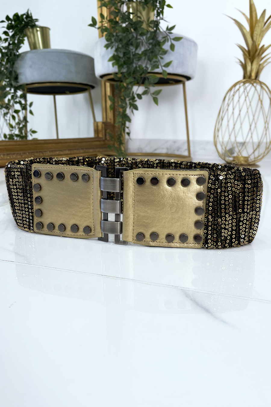 Ceinture doré avec élastique et paillettes. Ceinture femme - 5
