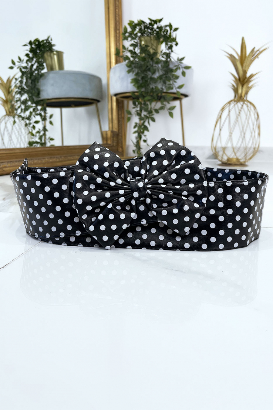 Black pvc belt with bow tie - 1