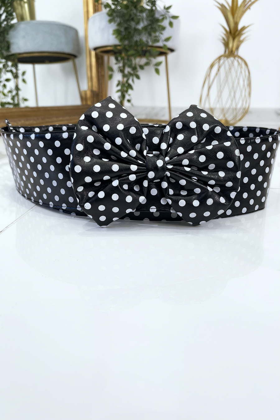 Zwarte pvc-riem met vlinderdas - 3