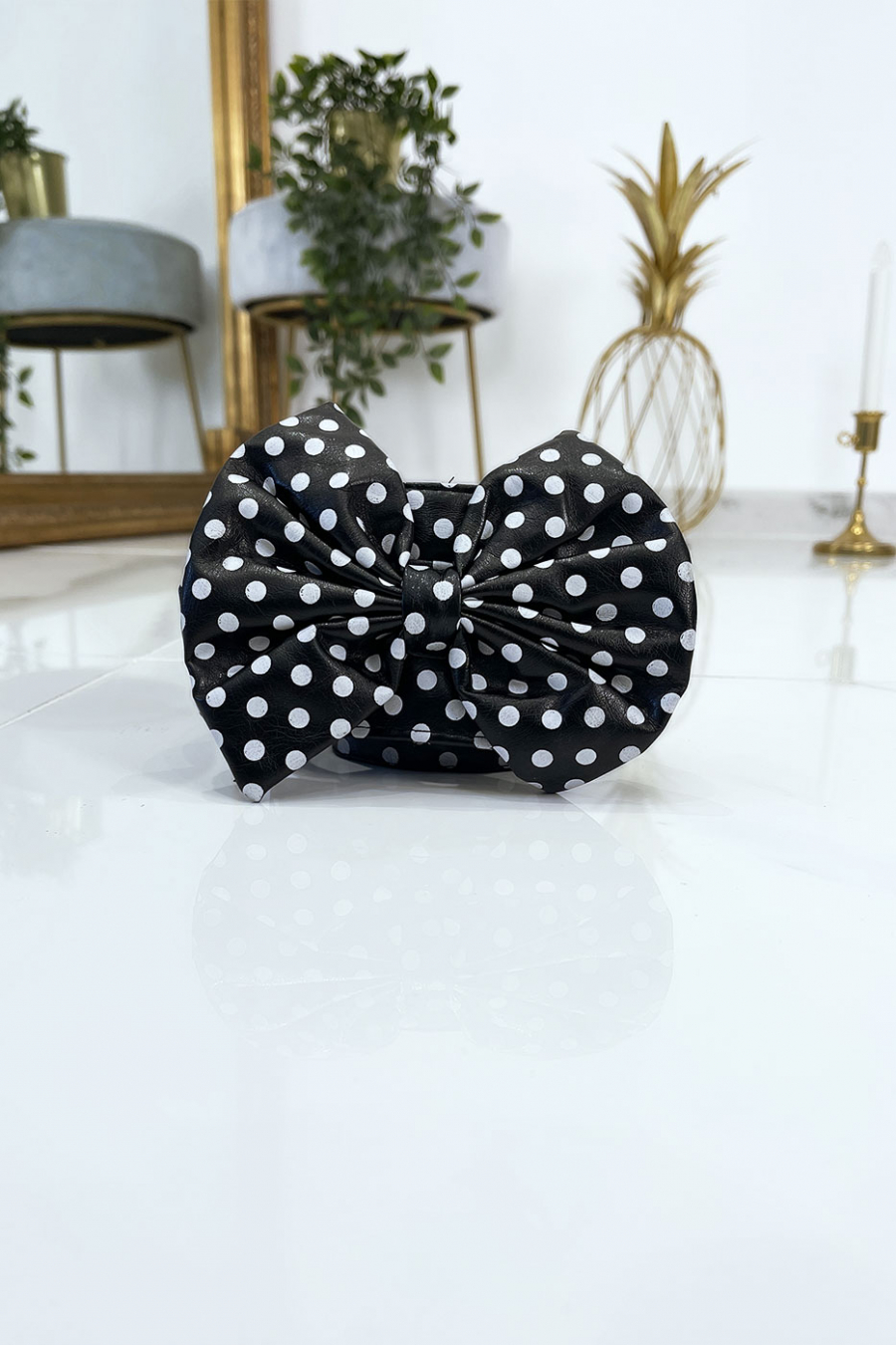 Zwarte pvc-riem met vlinderdas - 9