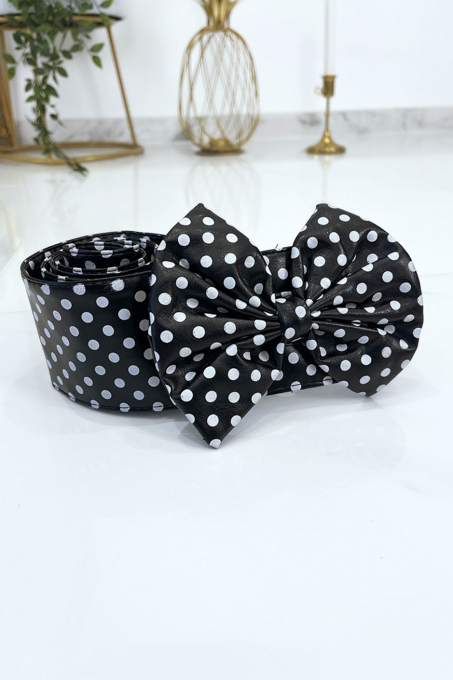 Black pvc belt with bow tie - 12