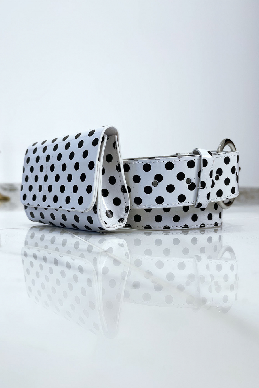 Ceinture blanc à pois avec pochette - 4