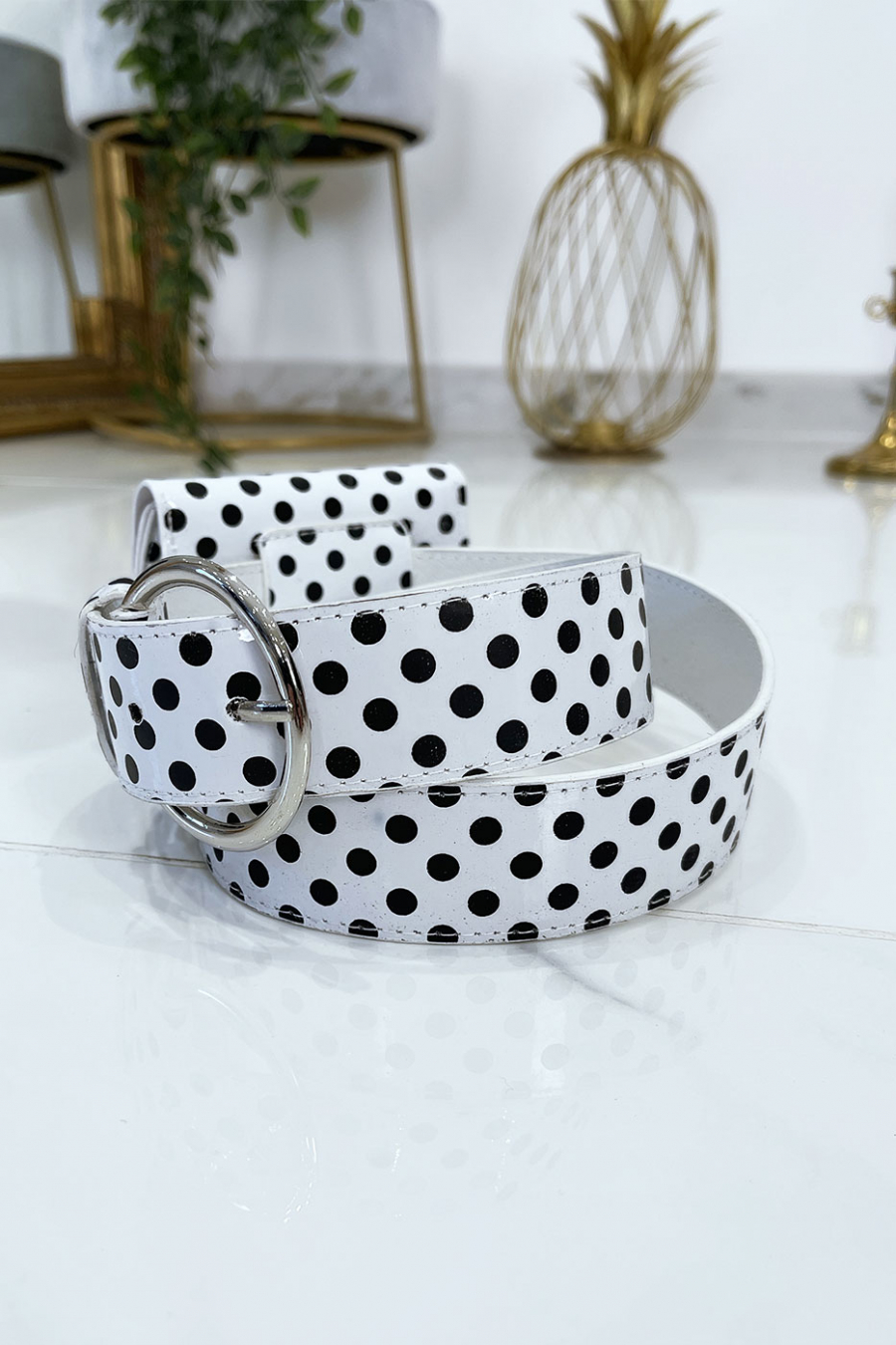 Ceinture blanc à pois avec pochette - 5