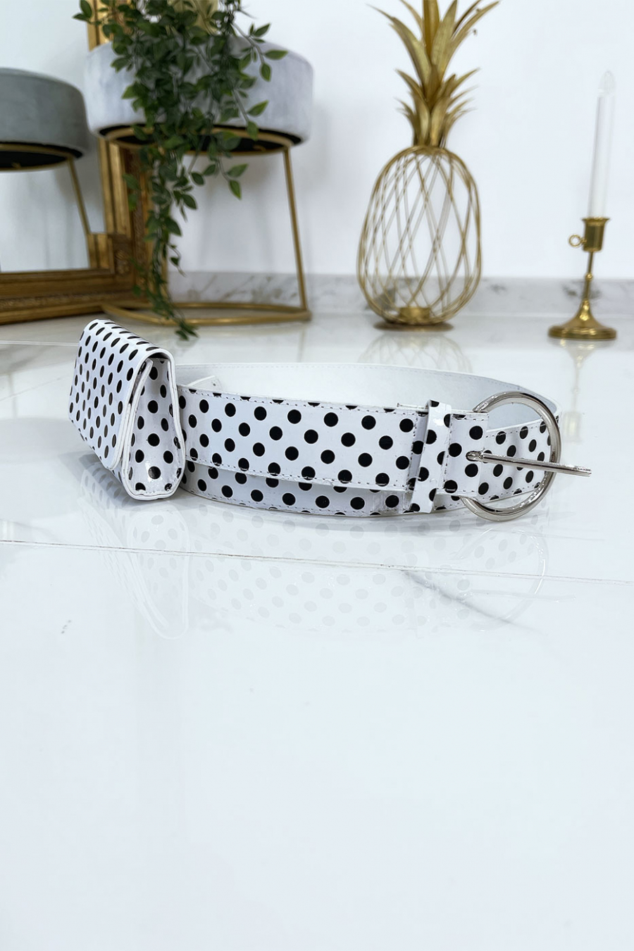 Ceinture blanc à pois avec pochette - 6