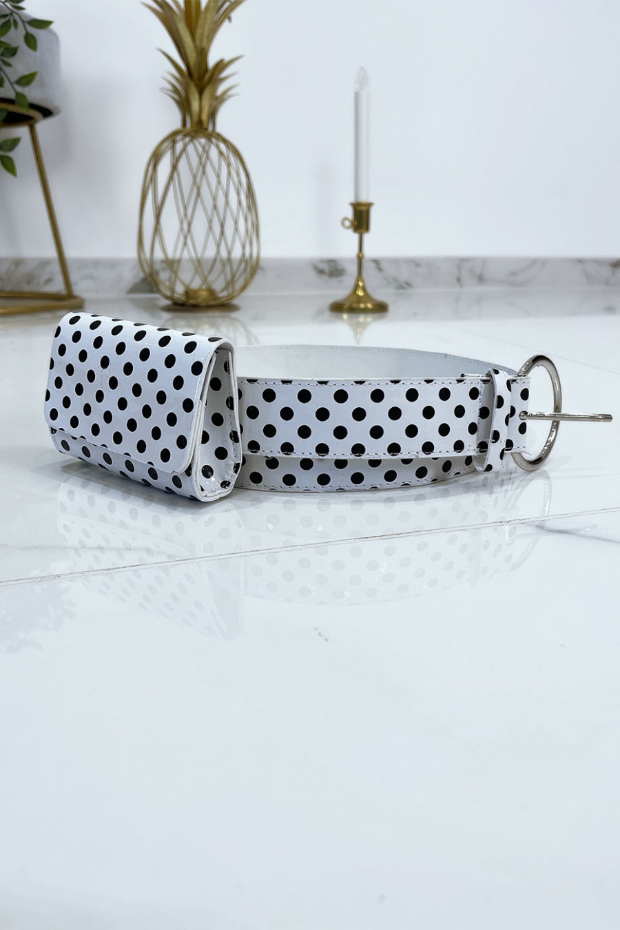 Ceinture blanc à pois avec pochette - 7