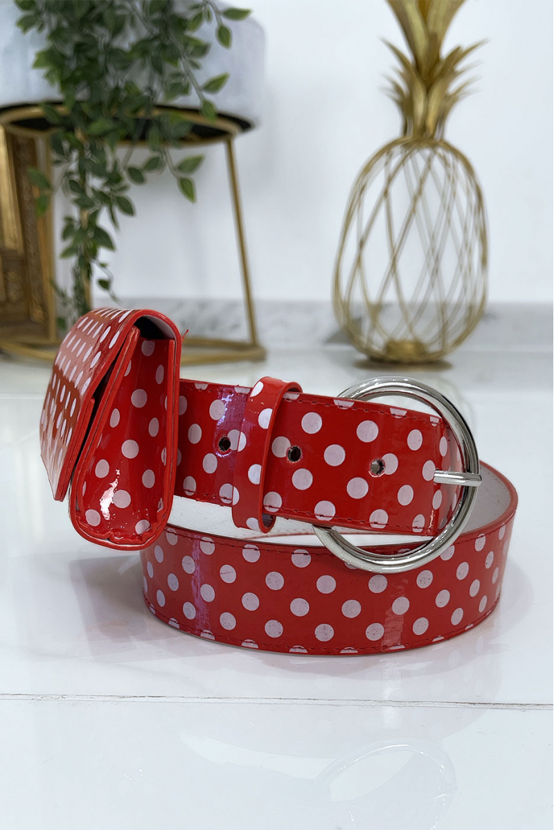 Red polka dot belt with pocket - 1