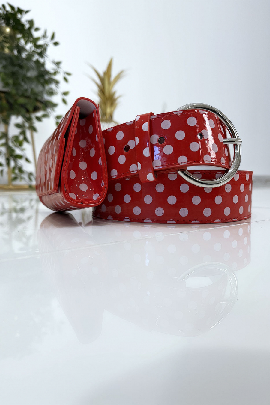 Rode polkadot riem met zakje - 5