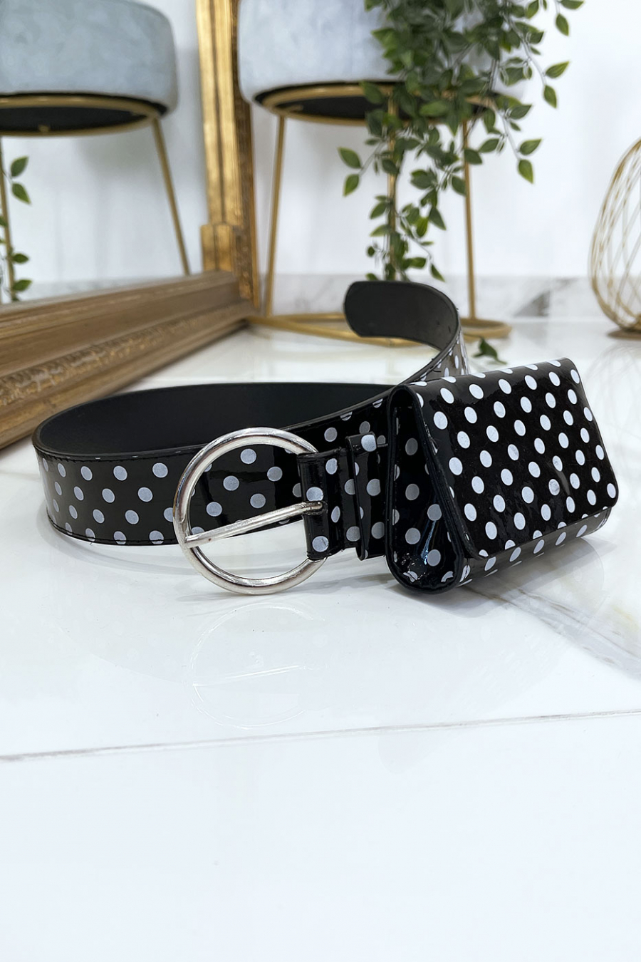 Ceinture noire à pois avec pochette - 9