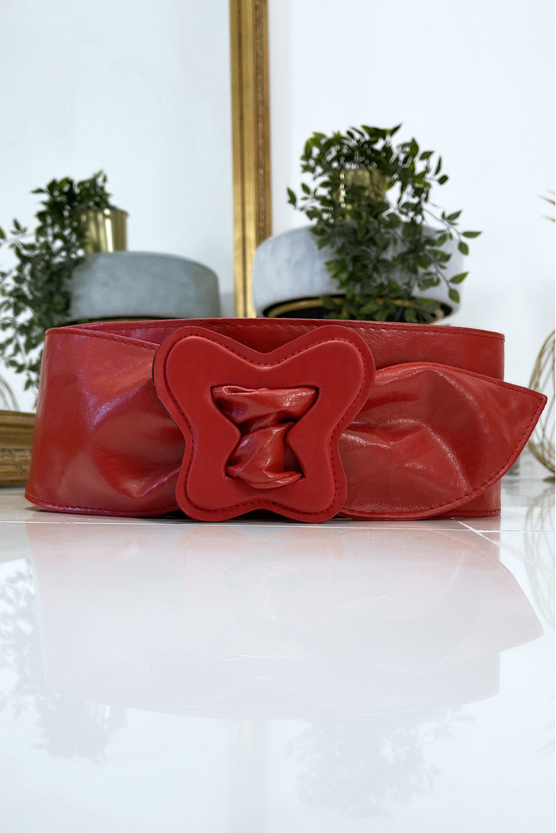 Women's red belt with butterfly shape on the buckle - 1