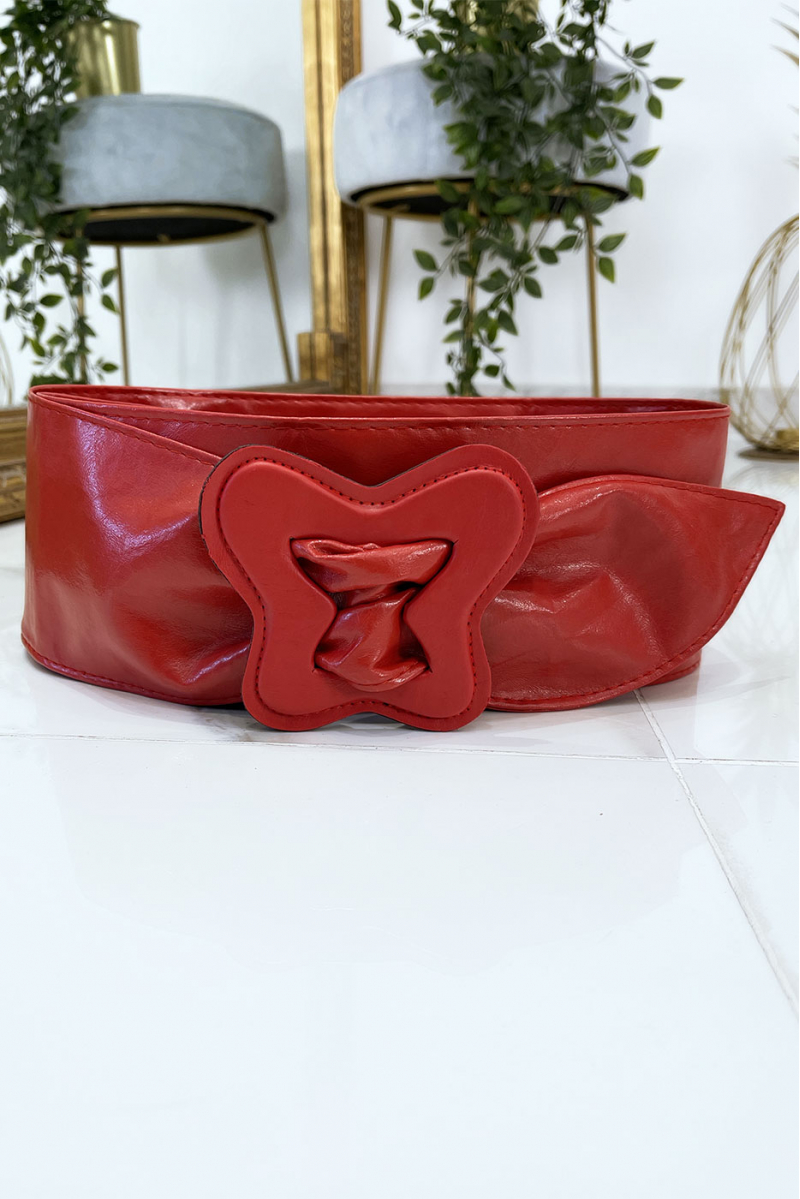 Women's red belt with butterfly shape on the buckle - 2