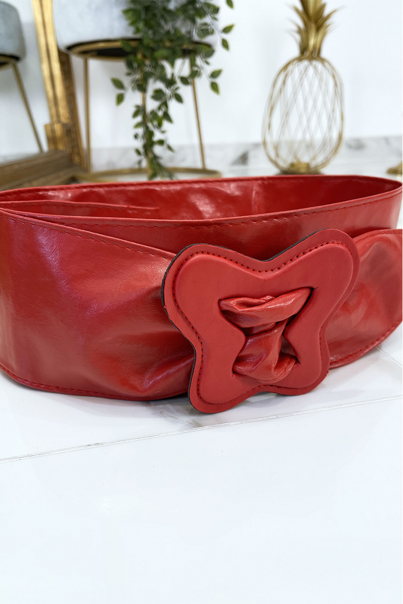 Women's red belt with butterfly shape on the buckle - 4