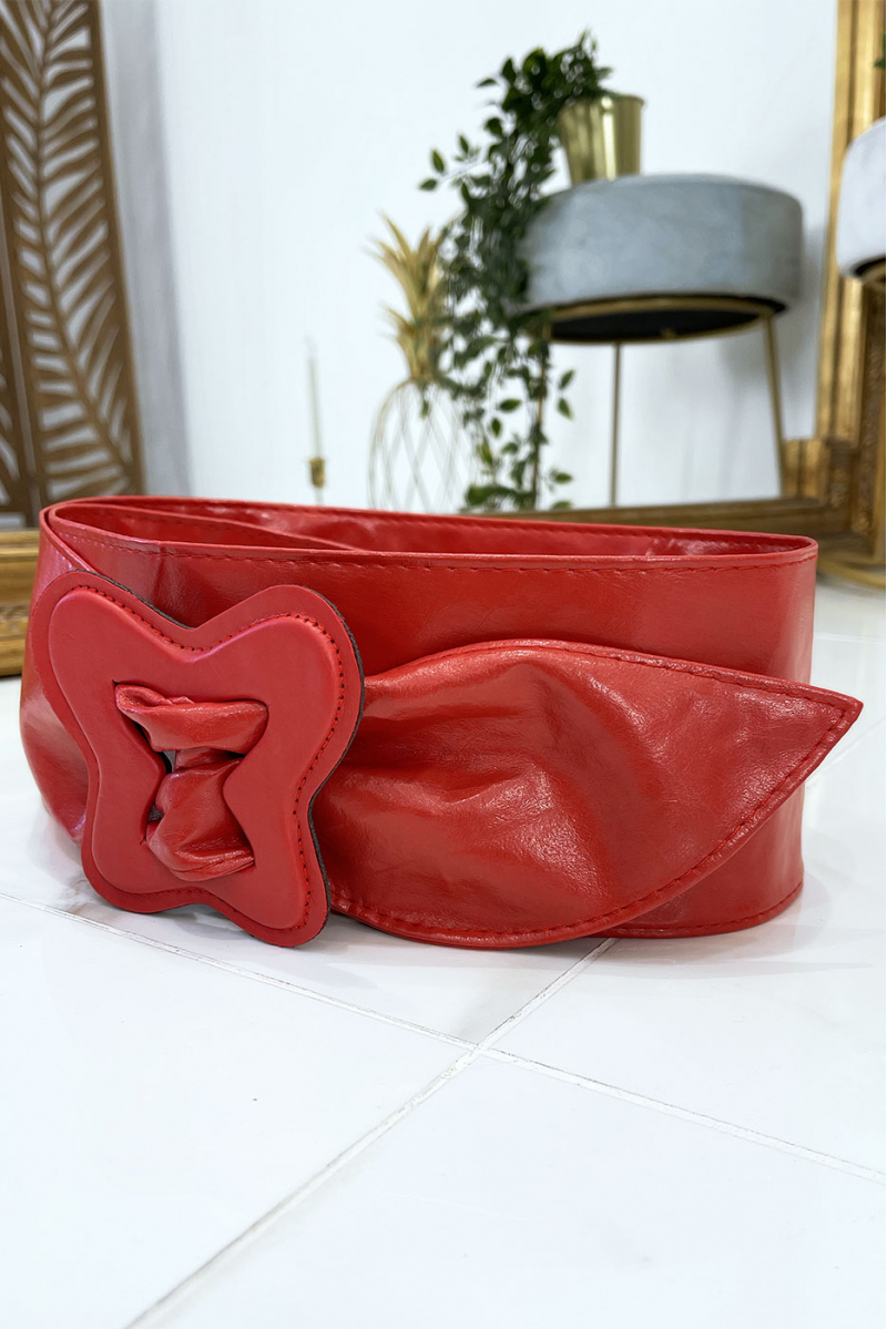 Women's red belt with butterfly shape on the buckle - 5