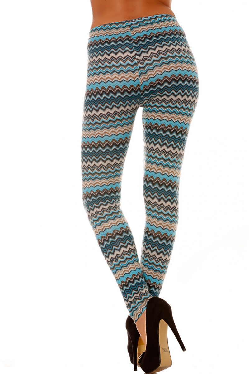 Leggings d'hiver en acrylique coloré en turquoise et motifs zig zag ultra fashion. 140-4 - 5