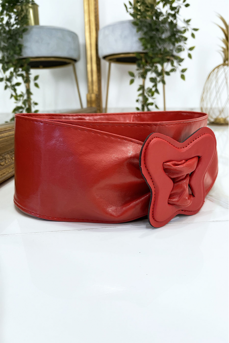 Women's red belt with butterfly shape on the buckle - 6