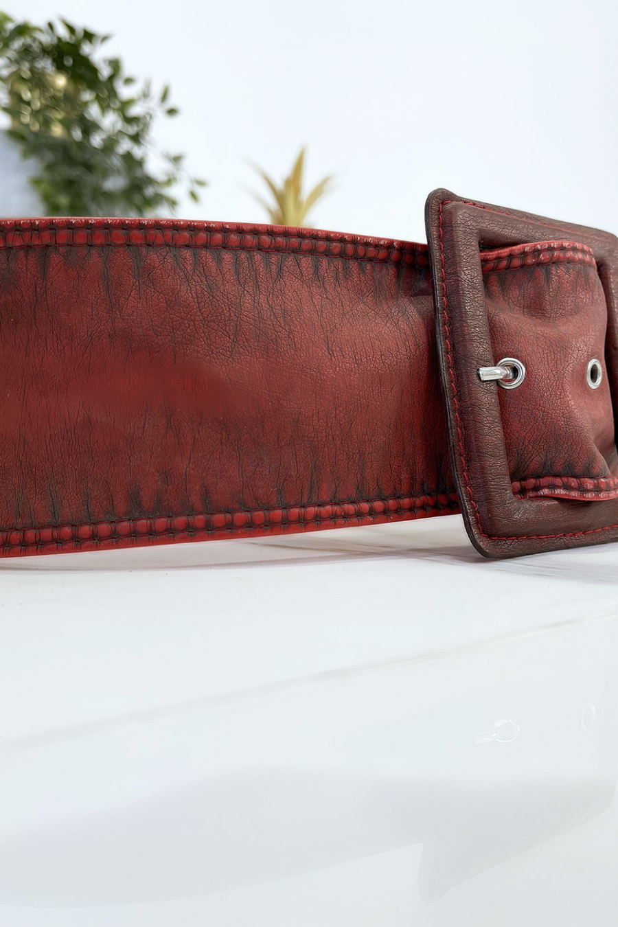 Ceinture rouge femme effet usé vintage - 3